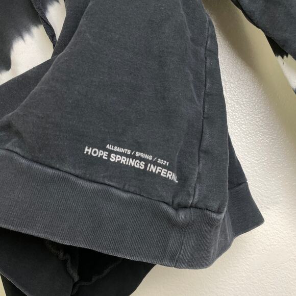 All Saints Rihan Hoody Womens Medium Black Tie Dye Faded Washed Pullover Crop * - Picture 5 of 10